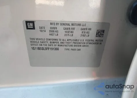 2015 Chevrolet Malibu Ls from USA, damaged, VIN 1G11B5SL5FF191366